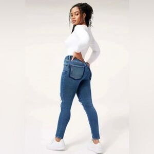 NEW GOOD AMERICAN Good Waist Crop Jean - Shadow Pockets Blue 855 Size 2